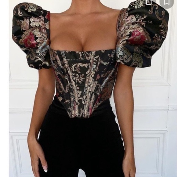 House of CB Isbabella brocade jacquard puff sleeve corset bustier - Picture 3 of 7